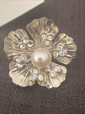 Silver Floral Pearl & Crystal Clip-On Earrings Clematis